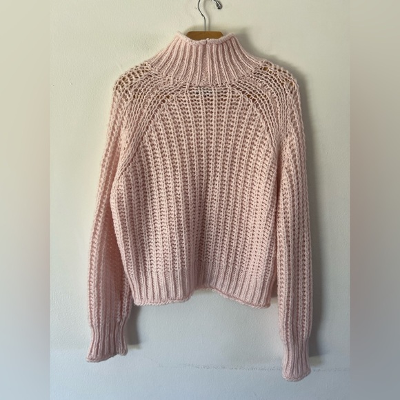 Wooden Ships Tara Rails Pink Chunky Open Knit Long Sleeve Turtleneck Sweater - Picture 8 of 8